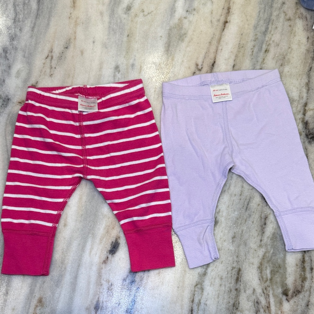 Hanna Anderson Striped Pink and Solid Purple Baby Pants Sz 0-3 months